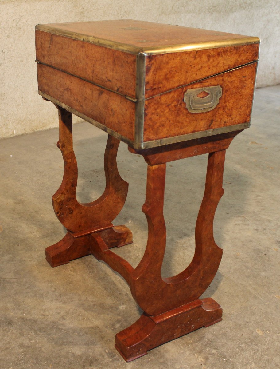 Charles X Transformable Travel Desk In Burr Walnut, 19th Century-photo-1