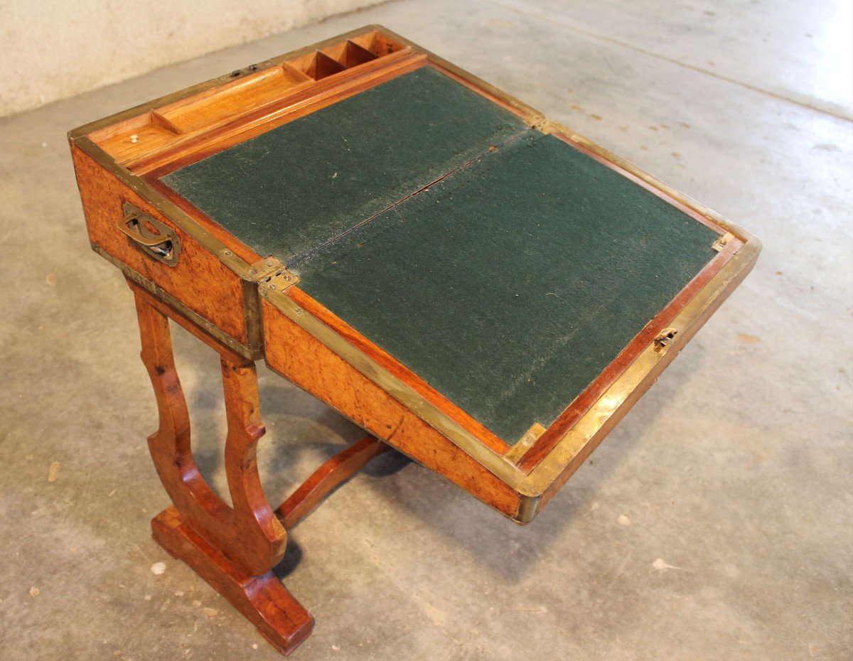 Charles X Transformable Travel Desk In Burr Walnut, 19th Century-photo-8