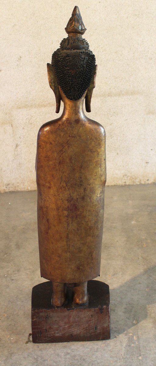 Standing Burmese Buddha In Gilded Wood, 20th Century-photo-5