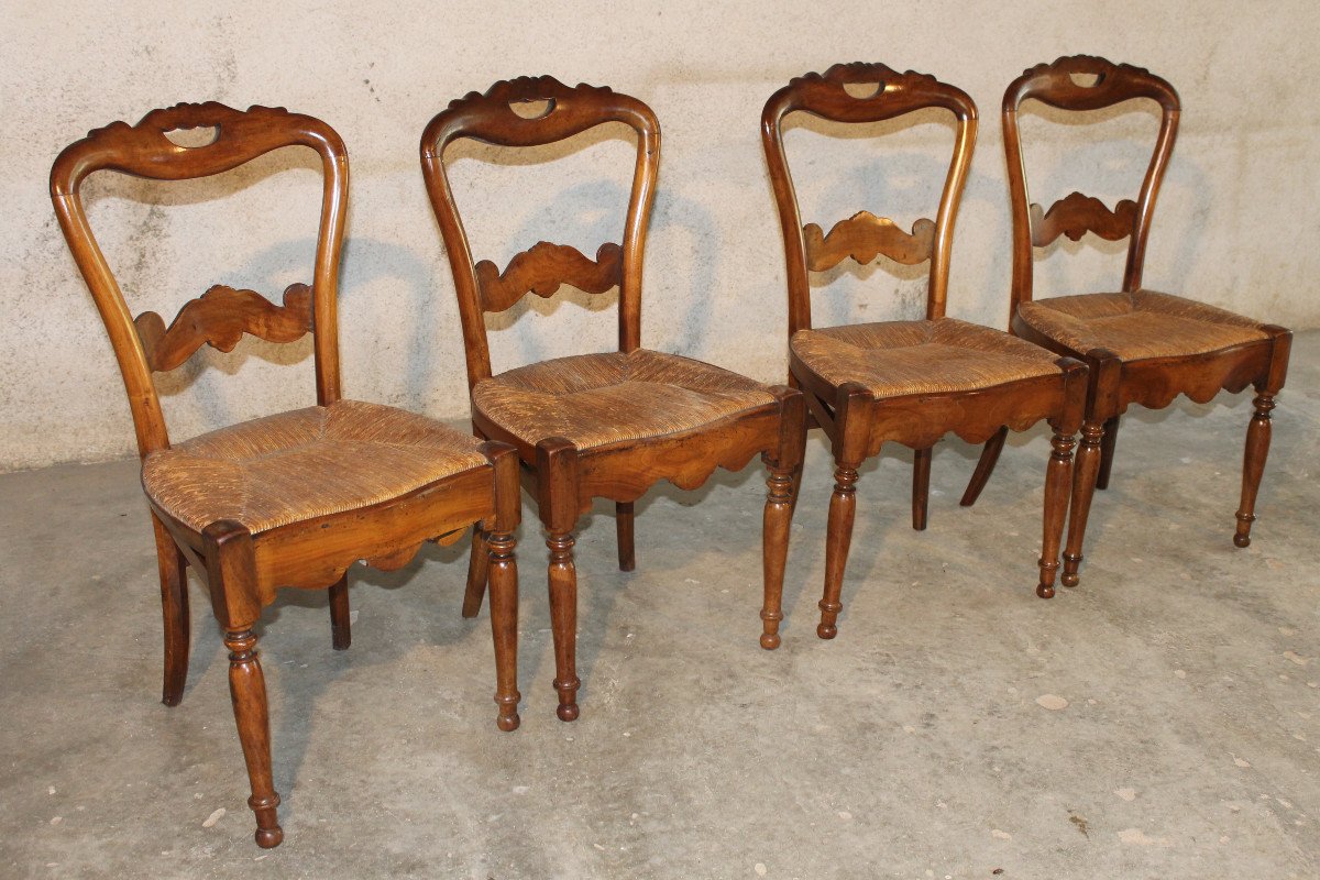 Set Of 4 Cherry Straw Chairs, 19th Century Restoration Period-photo-8