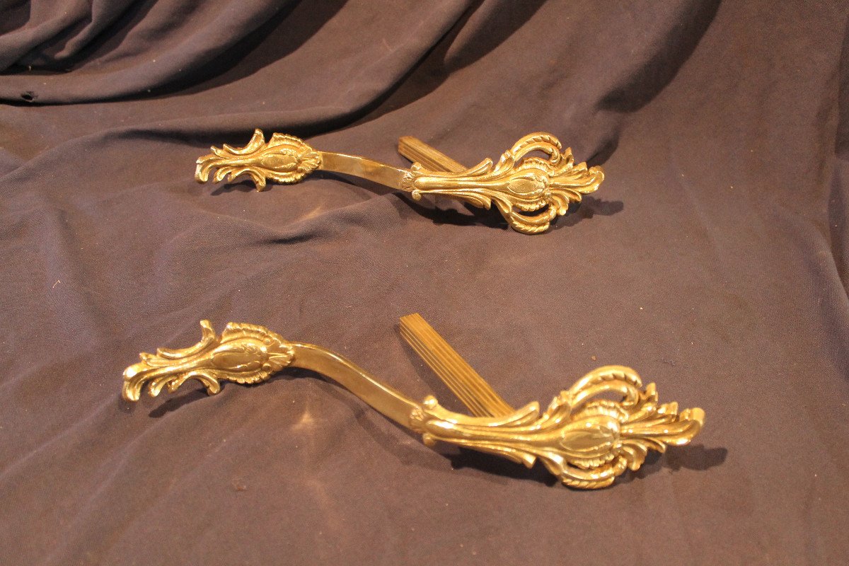 Pair Of Louis XV Style Bronze Curtain Tiebacks, 19th Century Height: 33.5 Cm-photo-2