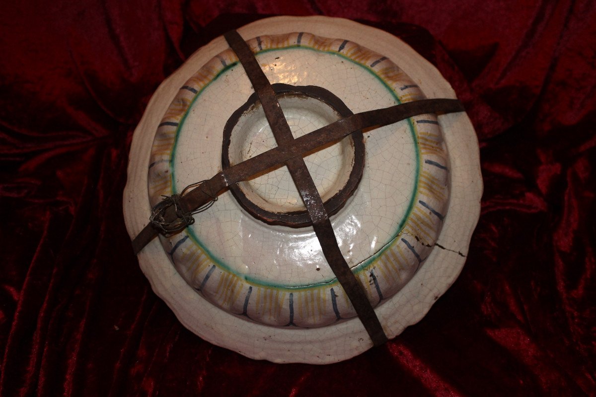 Nevers Earthenware Salad Bowl With Floral Decoration And Strong Gadroons, Early 18th Century-photo-4