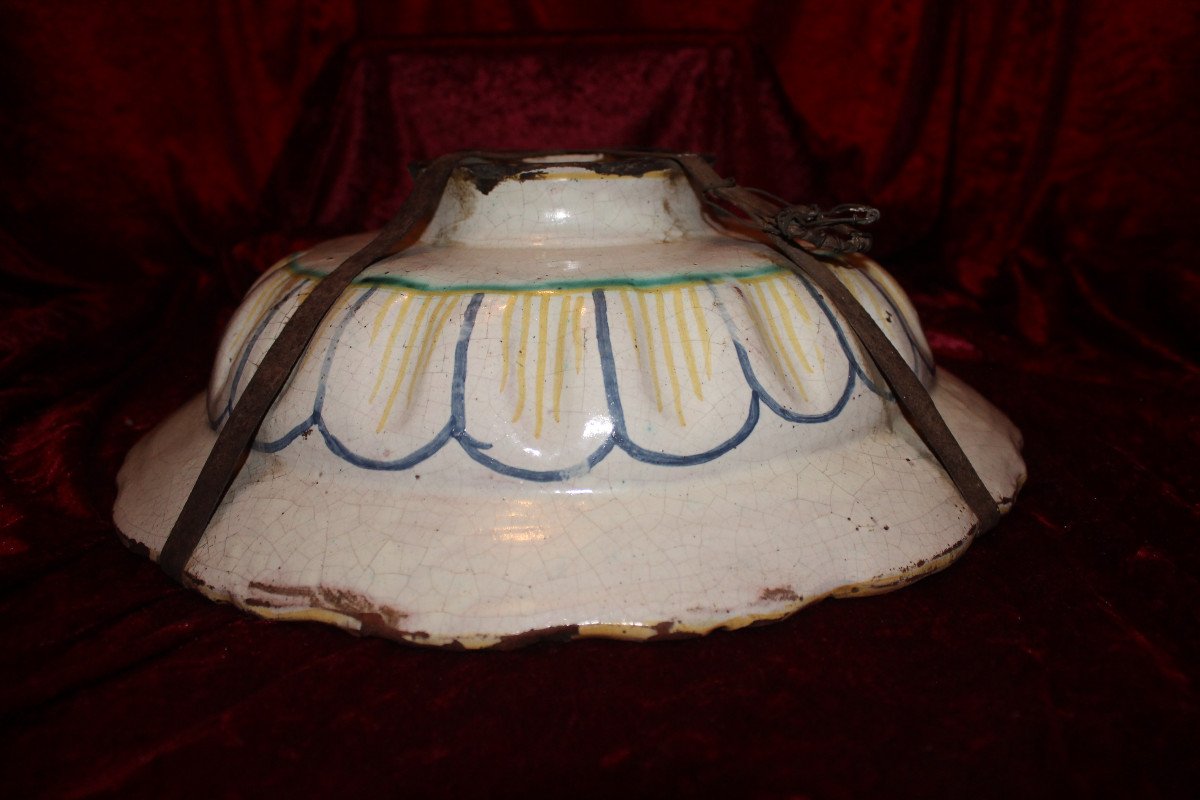 Nevers Earthenware Salad Bowl With Floral Decoration And Strong Gadroons, Early 18th Century-photo-5