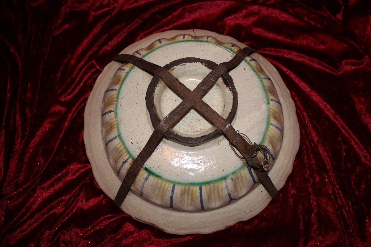 Nevers Earthenware Salad Bowl With Floral Decoration And Strong Gadroons, Early 18th Century-photo-6