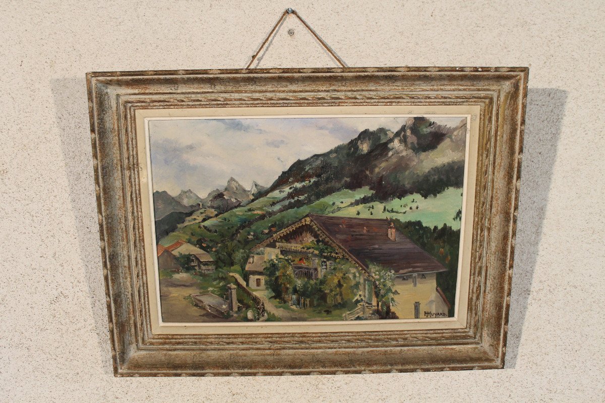 Paysage de Vailly près de Thonon-les-Bains Huile sur toile époque 20ème signée de Henri Huyard-photo-2