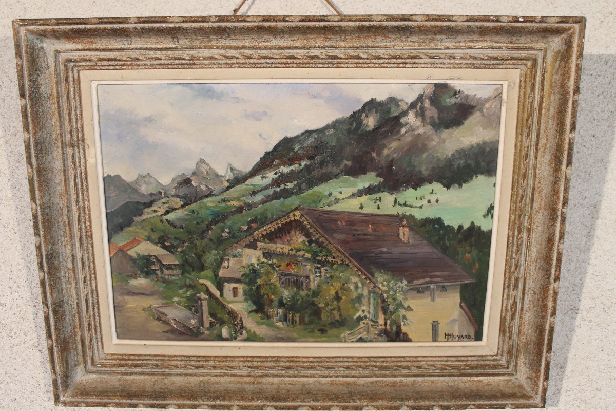 Paysage de Vailly près de Thonon-les-Bains Huile sur toile époque 20ème signée de Henri Huyard-photo-3