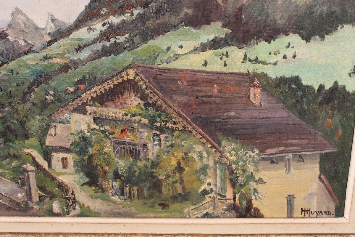 Paysage de Vailly près de Thonon-les-Bains Huile sur toile époque 20ème signée de Henri Huyard-photo-4