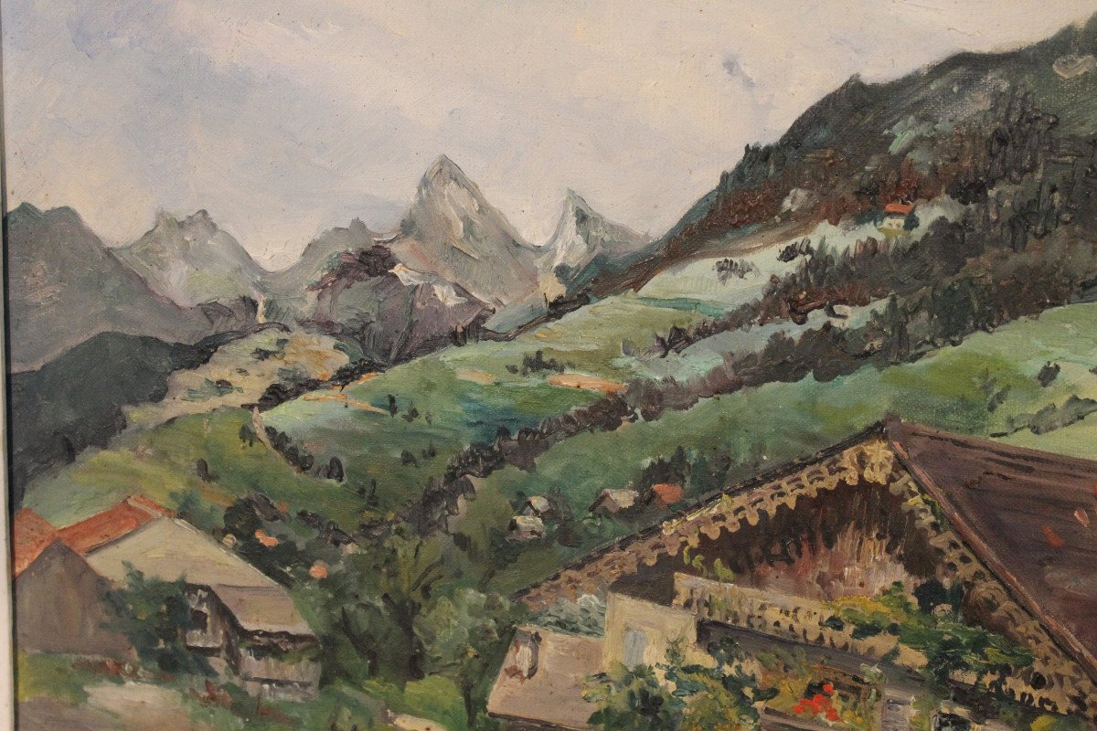 Paysage de Vailly près de Thonon-les-Bains Huile sur toile époque 20ème signée de Henri Huyard-photo-1