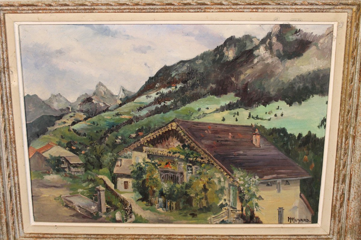 Landscape Of Vailly Near Thonon-les-bains Oil On Canvas 20th Century Signed By Henri Huyard