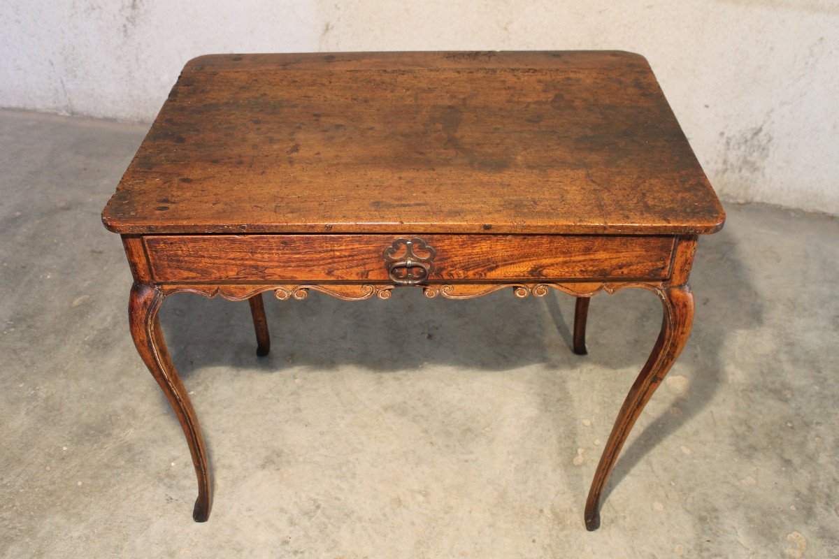 Petite table à écrire bureau en orme et noyer avec un tiroir époque 18ème style Louis XV-photo-3