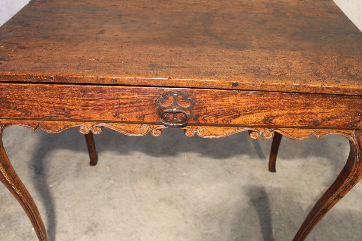 Petite table à écrire bureau en orme et noyer avec un tiroir époque 18ème style Louis XV-photo-1