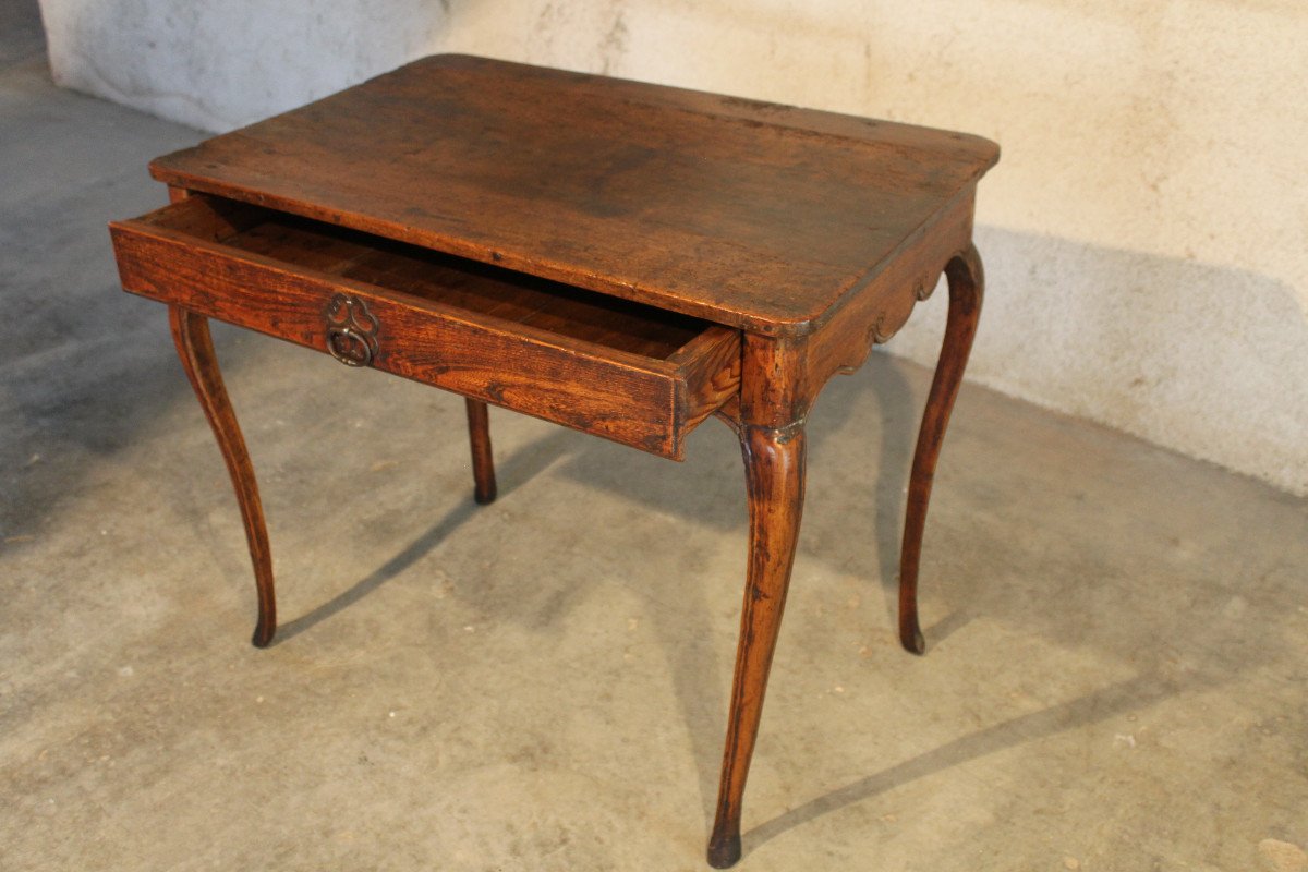 Petite table à écrire bureau en orme et noyer avec un tiroir époque 18ème style Louis XV-photo-5