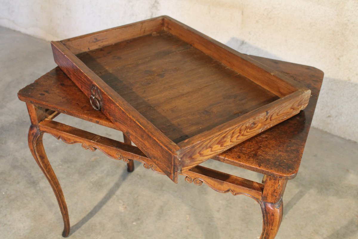 Petite table à écrire bureau en orme et noyer avec un tiroir époque 18ème style Louis XV-photo-6