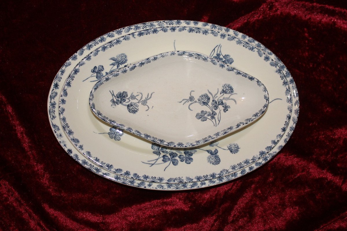 Part Of A Table Service In Iron Earthenware Decorated With Flowering Clovers, Early 20th Century-photo-5