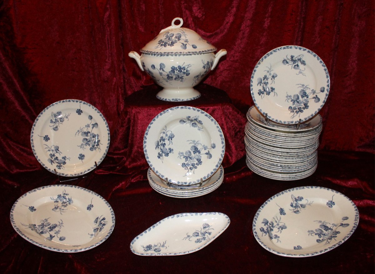 Part Of A Table Service In Iron Earthenware Decorated With Flowering Clovers, Early 20th Century