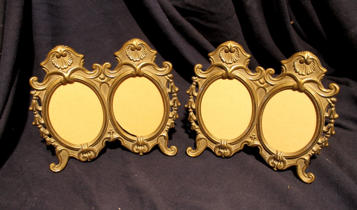 Pair Of Oval Frames In Bronze And Brass, Louis XV Style, 20th Century-photo-2