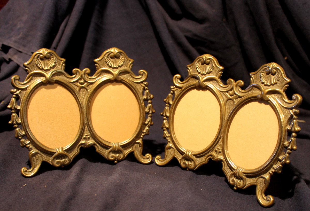 Pair Of Oval Frames In Bronze And Brass, Louis XV Style, 20th Century-photo-5