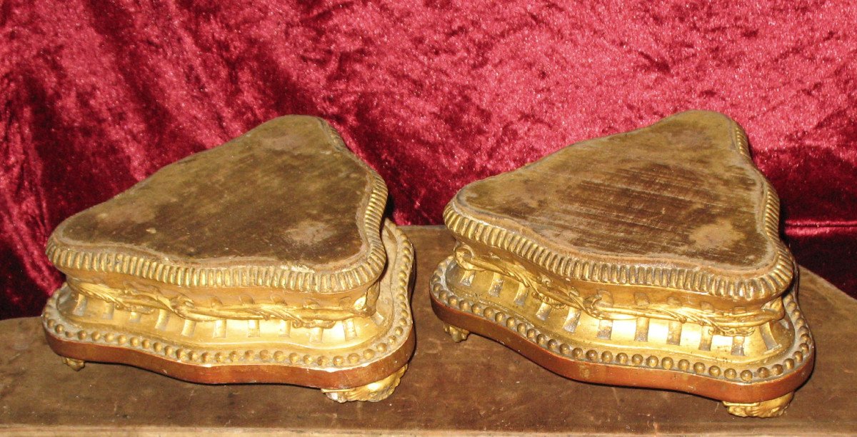 Pair Of 18th Century Gilded Wooden Presentation Bases For Candelabras, Bronzes, Vases, Etc.-photo-2