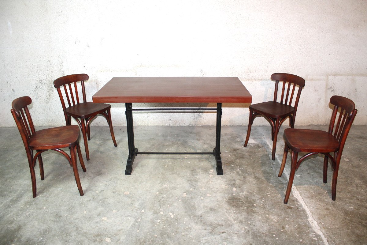 Bistro Table With Bakelite Top And 4 Beech Chairs From The Art Deco Period-photo-2