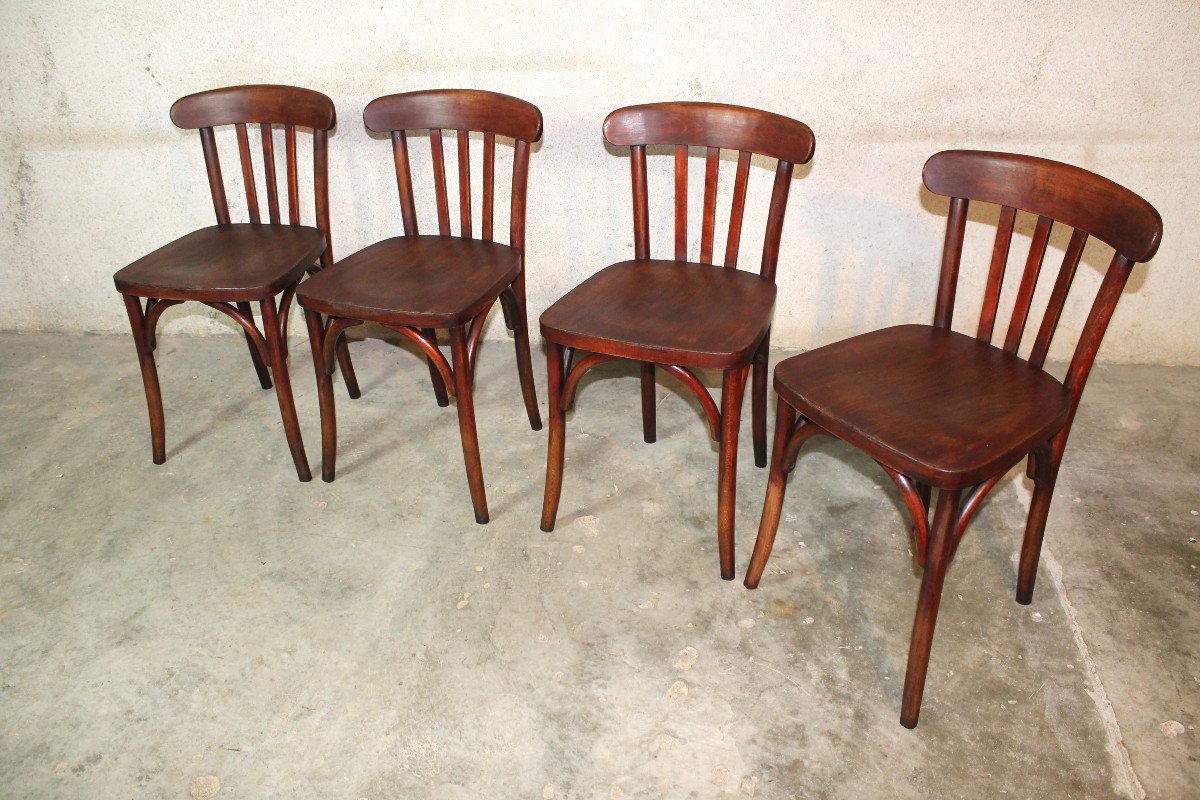 Bistro Table With Bakelite Top And 4 Beech Chairs From The Art Deco Period-photo-4