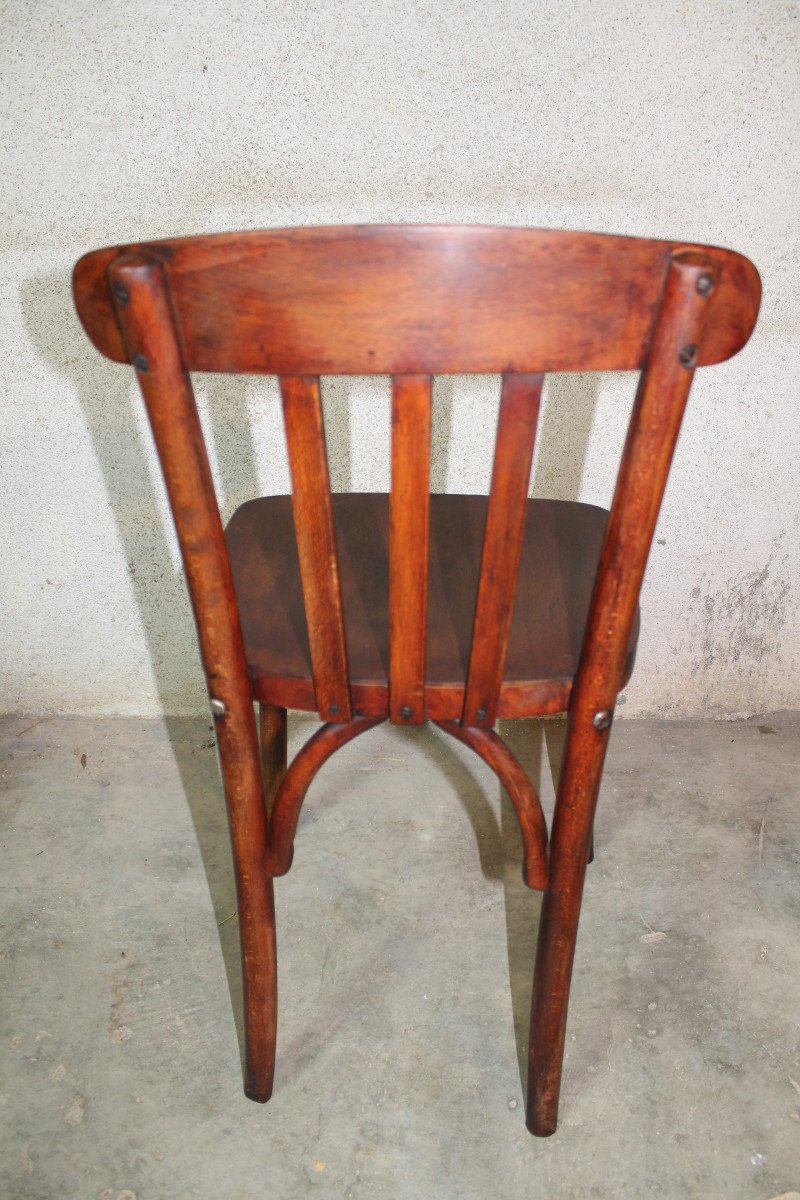 Bistro Table With Bakelite Top And 4 Beech Chairs From The Art Deco Period-photo-6