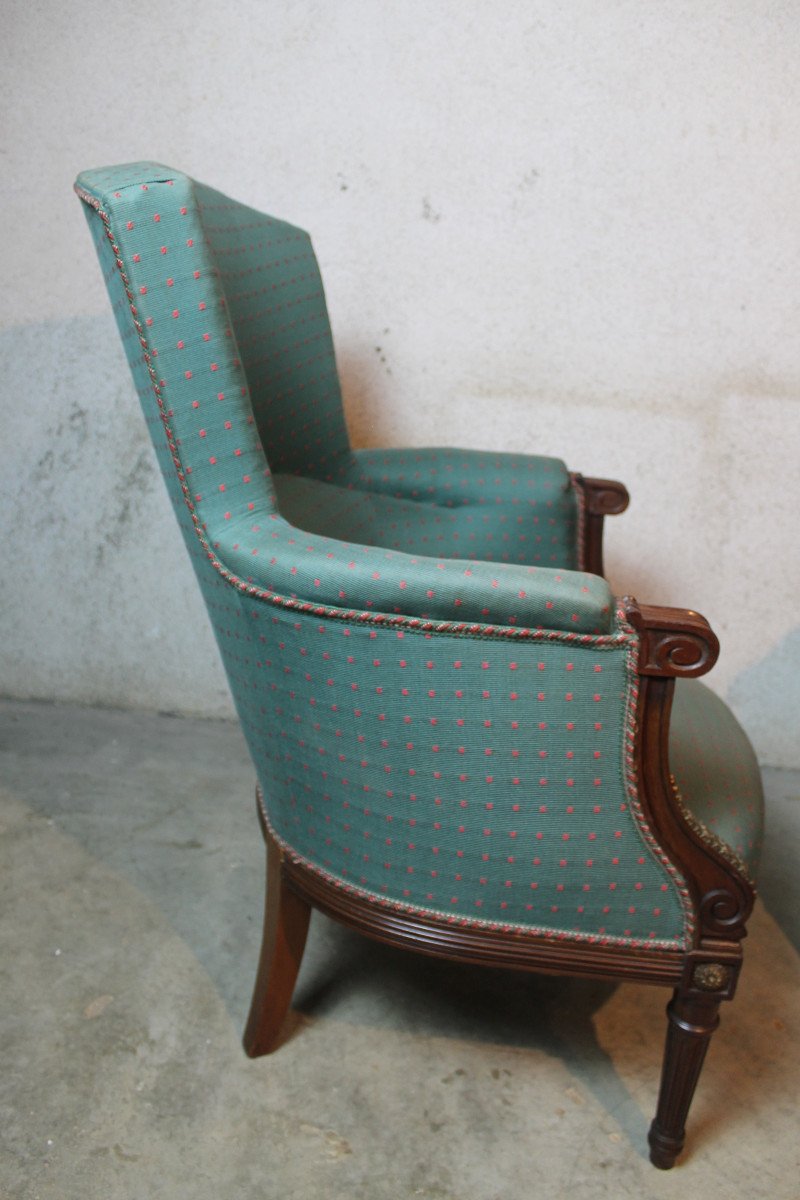 Pair Of Louis XVI Style Mahogany Bergere Chairs, 19th Century-photo-3