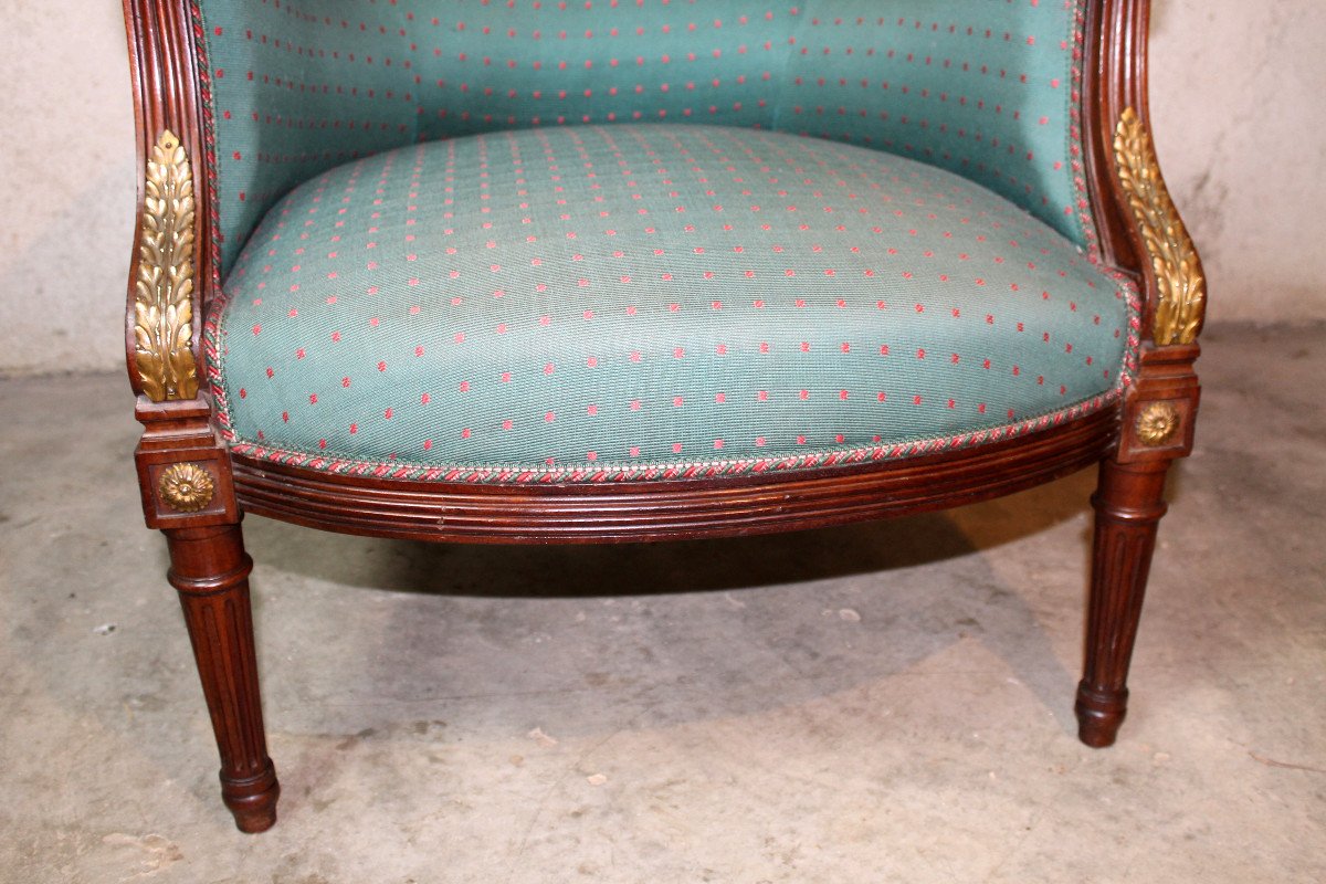 Pair Of Louis XVI Style Mahogany Bergere Chairs, 19th Century-photo-5