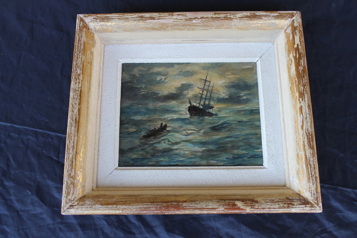 Pair Of Watercolors Of Brittany: Seascape And Exit From Mass Signed Davy, 20th Century-photo-1