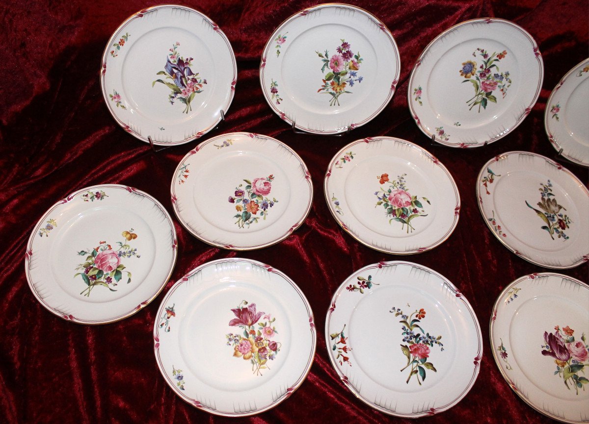 Dessert Service In Fine Lunéville Earthenware With Saxon Flower Decoration, 19th Century-photo-2