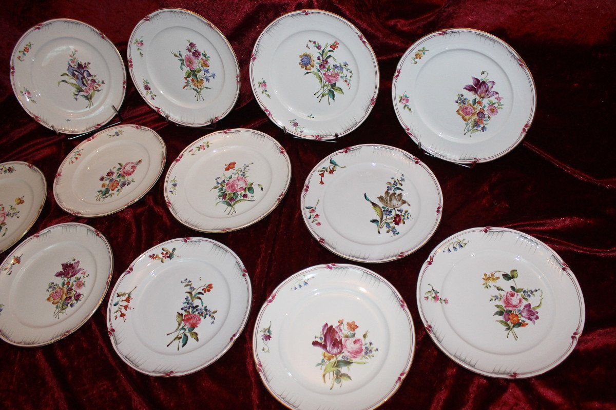 Dessert Service In Fine Lunéville Earthenware With Saxon Flower Decoration, 19th Century-photo-3