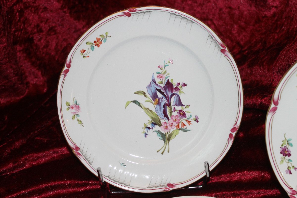 Dessert Service In Fine Lunéville Earthenware With Saxon Flower Decoration, 19th Century-photo-1