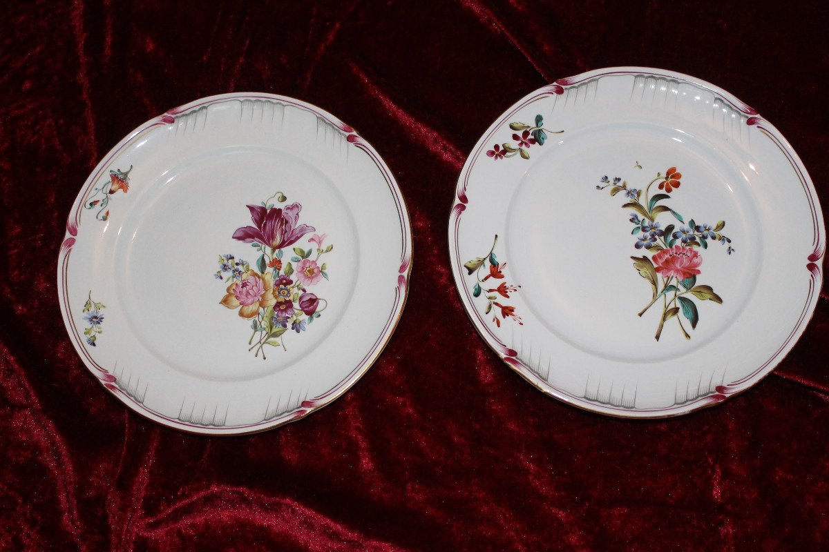 Dessert Service In Fine Lunéville Earthenware With Saxon Flower Decoration, 19th Century-photo-2