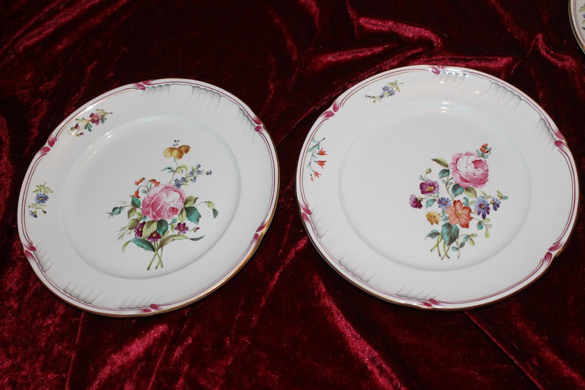 Dessert Service In Fine Lunéville Earthenware With Saxon Flower Decoration, 19th Century-photo-3