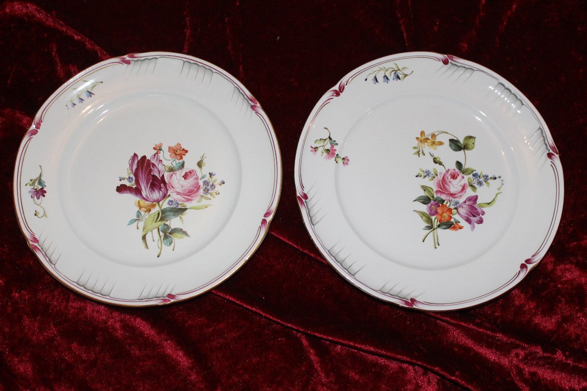 Dessert Service In Fine Lunéville Earthenware With Saxon Flower Decoration, 19th Century-photo-4