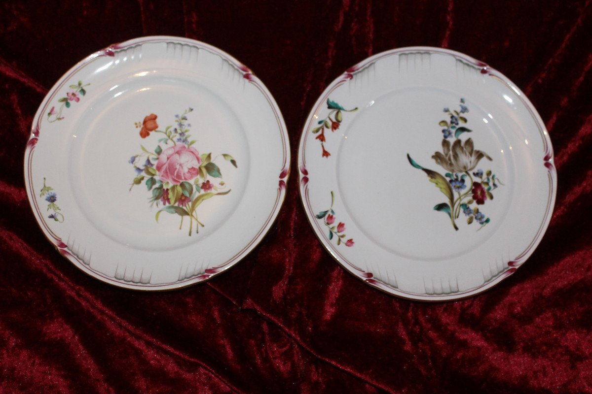 Dessert Service In Fine Lunéville Earthenware With Saxon Flower Decoration, 19th Century-photo-5