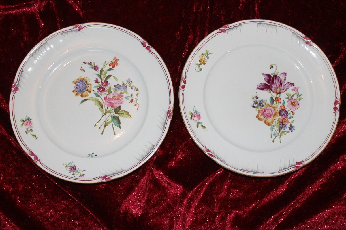 Dessert Service In Fine Lunéville Earthenware With Saxon Flower Decoration, 19th Century-photo-6