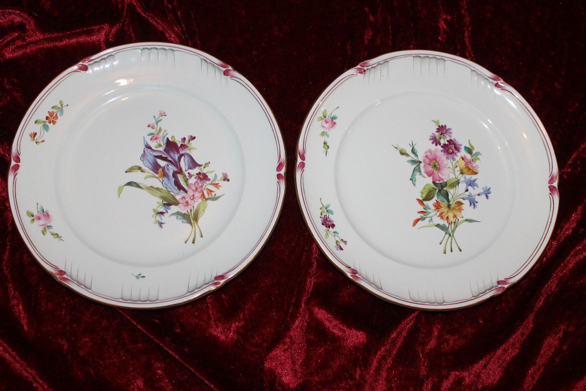 Dessert Service In Fine Lunéville Earthenware With Saxon Flower Decoration, 19th Century-photo-7