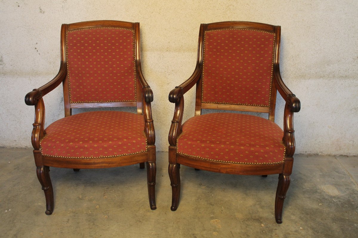 Pair Of Mahogany Armchairs From The 19th Century Restoration Period-photo-2