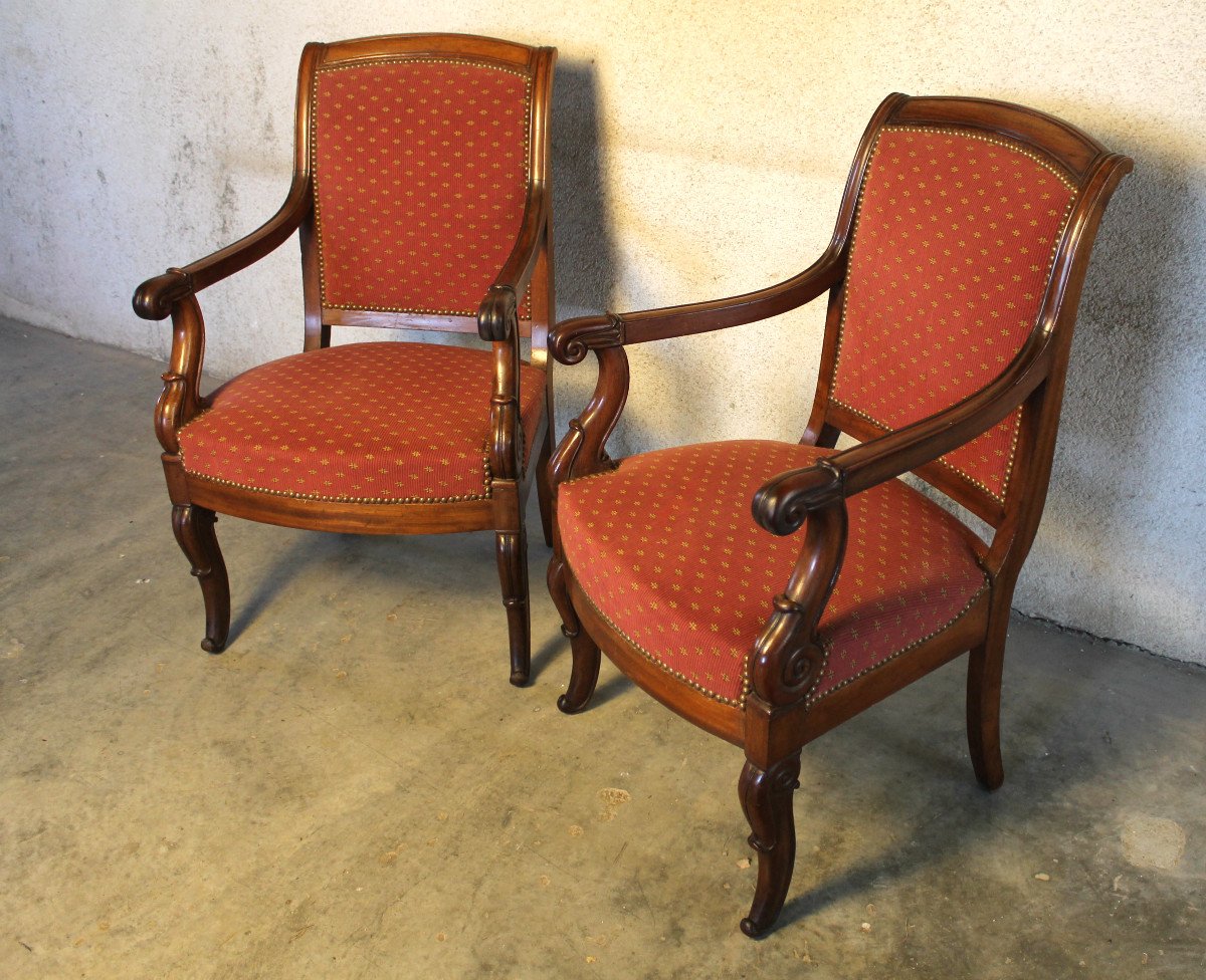 Pair Of Mahogany Armchairs From The 19th Century Restoration Period-photo-3