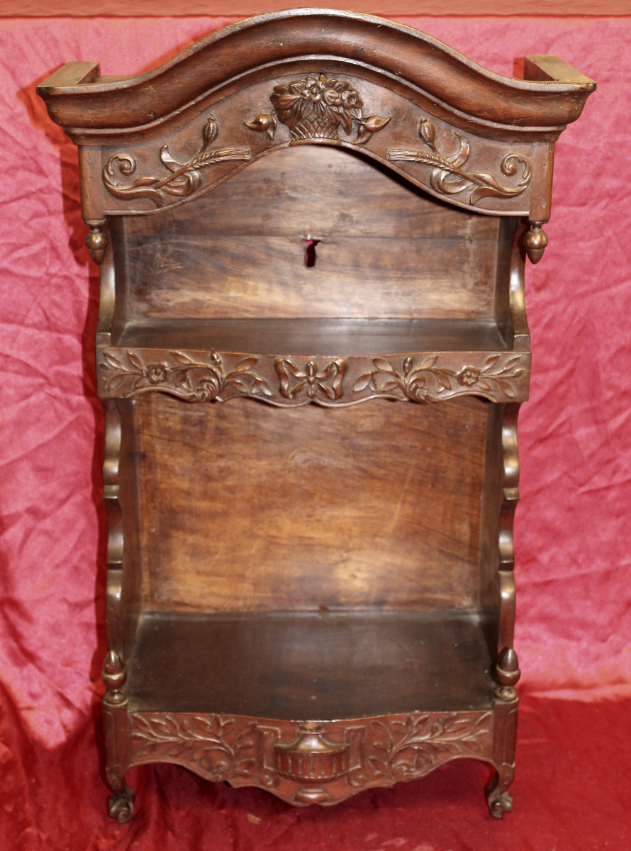 Curved Provençal Estanier In Louis XV Style In Carved Natural Wood, 19th Century-photo-2