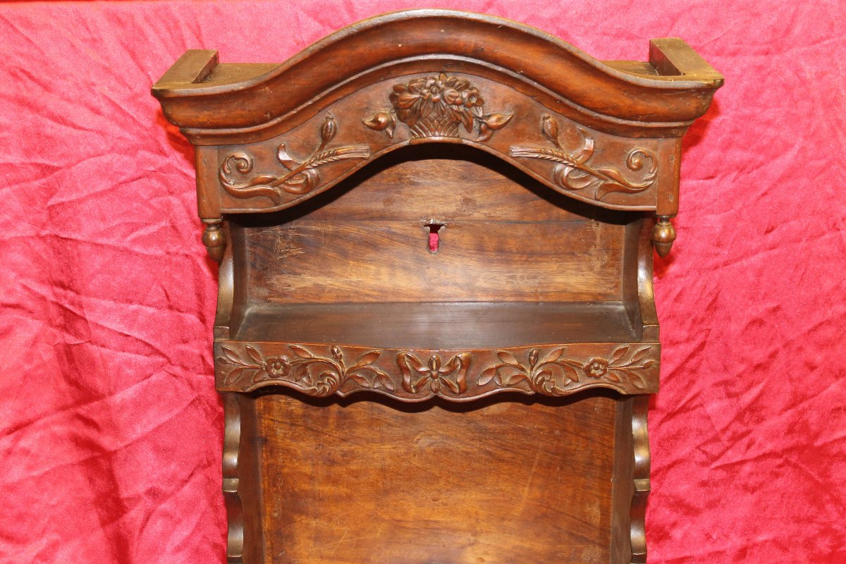 Curved Provençal Estanier In Louis XV Style In Carved Natural Wood, 19th Century-photo-1