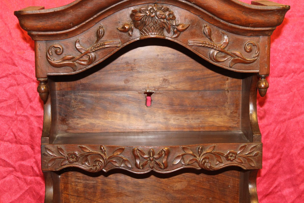 Curved Provençal Estanier In Louis XV Style In Carved Natural Wood, 19th Century-photo-3