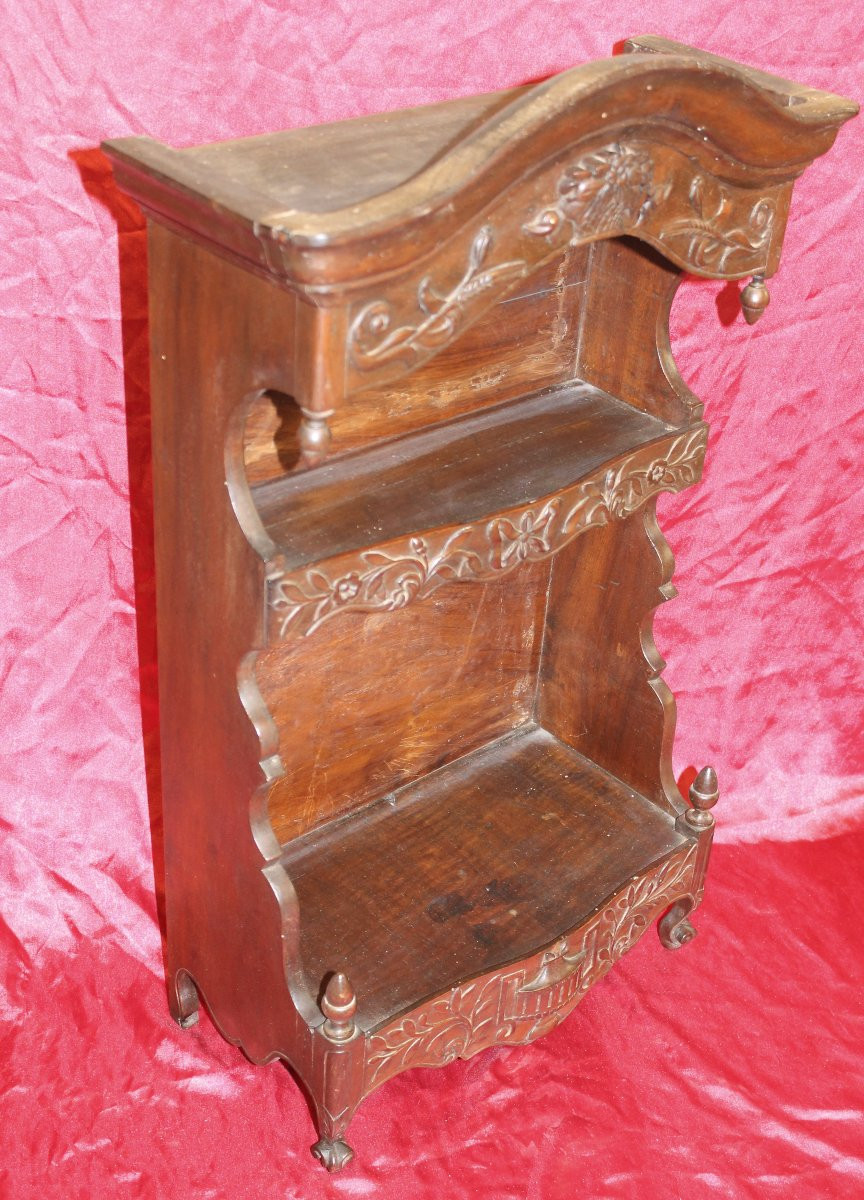 Curved Provençal Estanier In Louis XV Style In Carved Natural Wood, 19th Century-photo-4