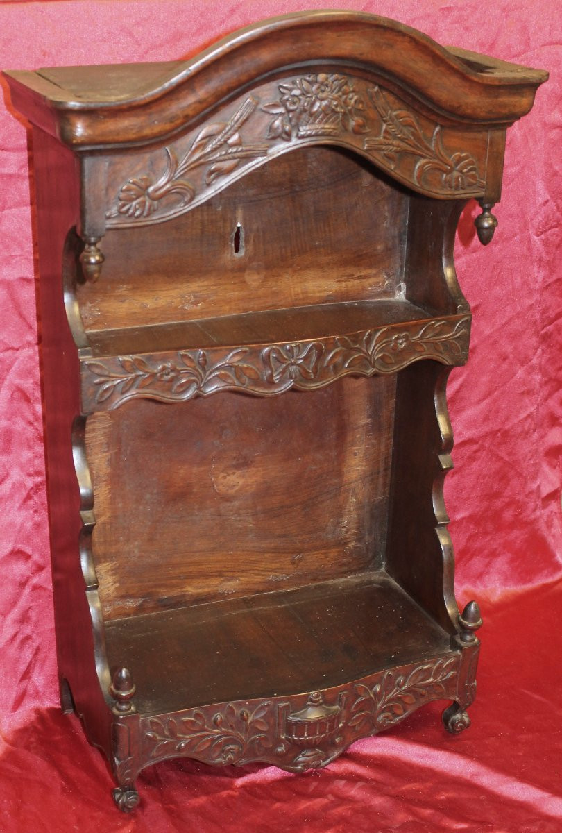 Curved Provençal Estanier In Louis XV Style In Carved Natural Wood, 19th Century-photo-2