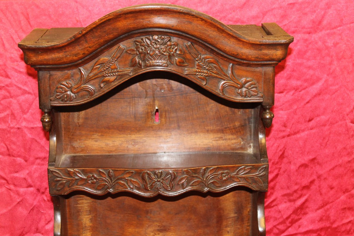 Curved Provençal Estanier In Louis XV Style In Carved Natural Wood, 19th Century-photo-4