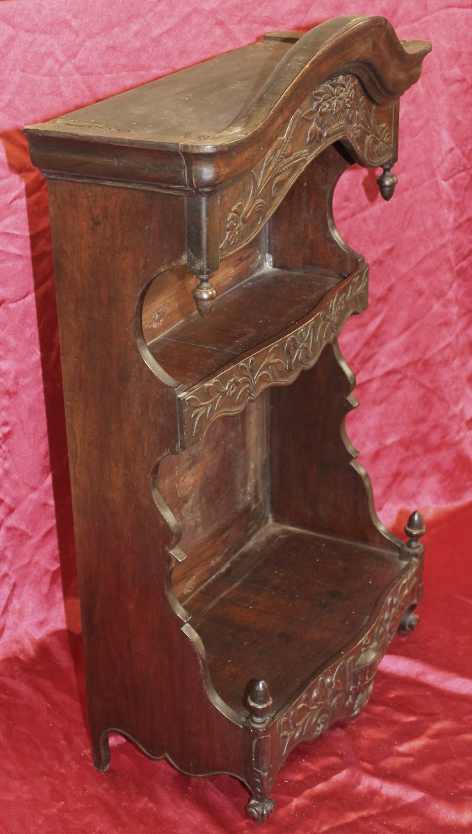 Curved Provençal Estanier In Louis XV Style In Carved Natural Wood, 19th Century-photo-4