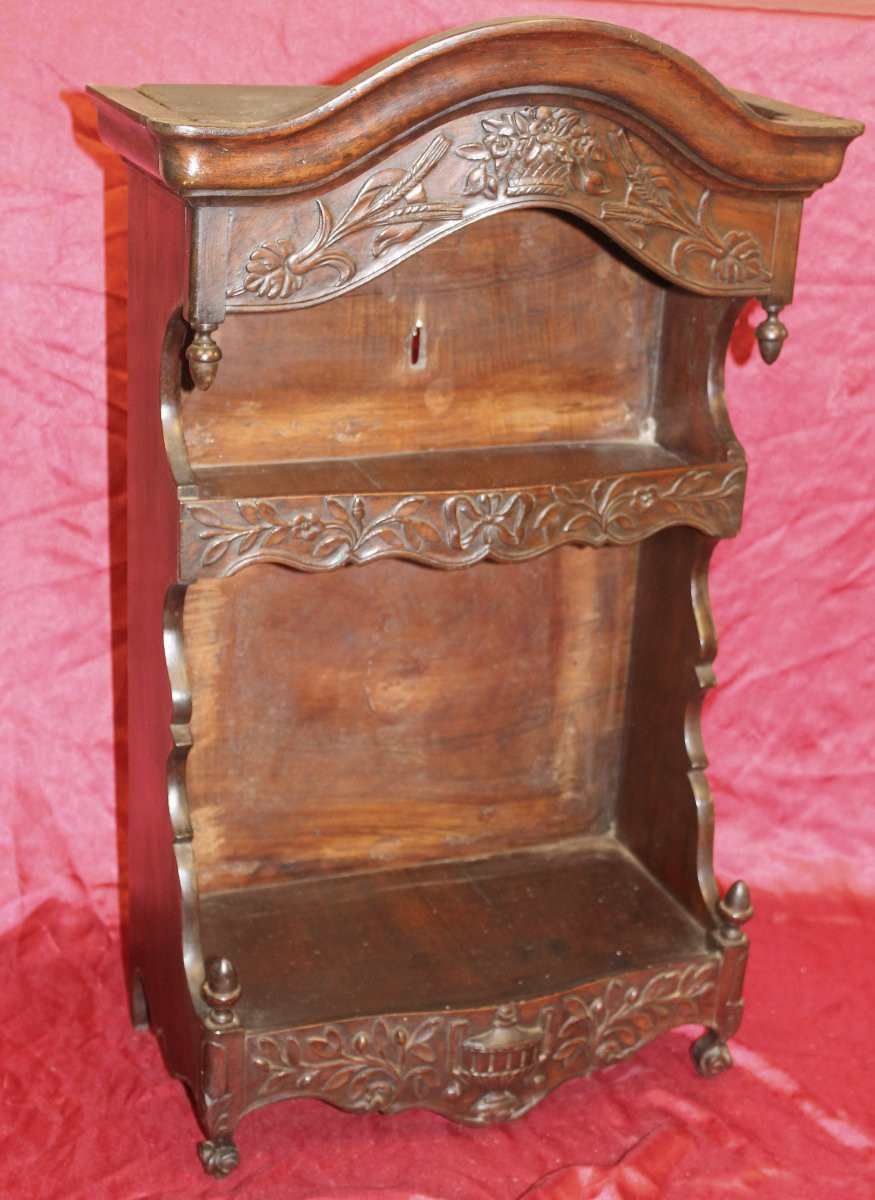 Curved Provençal Estanier In Louis XV Style In Carved Natural Wood, 19th Century-photo-6