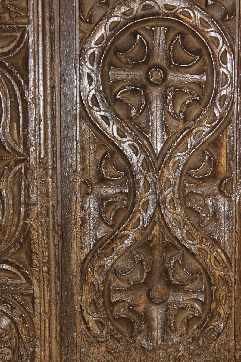 Triptyque panneaux sculptés de façade de coffre époque Renaissance 16ème siècle-photo-8