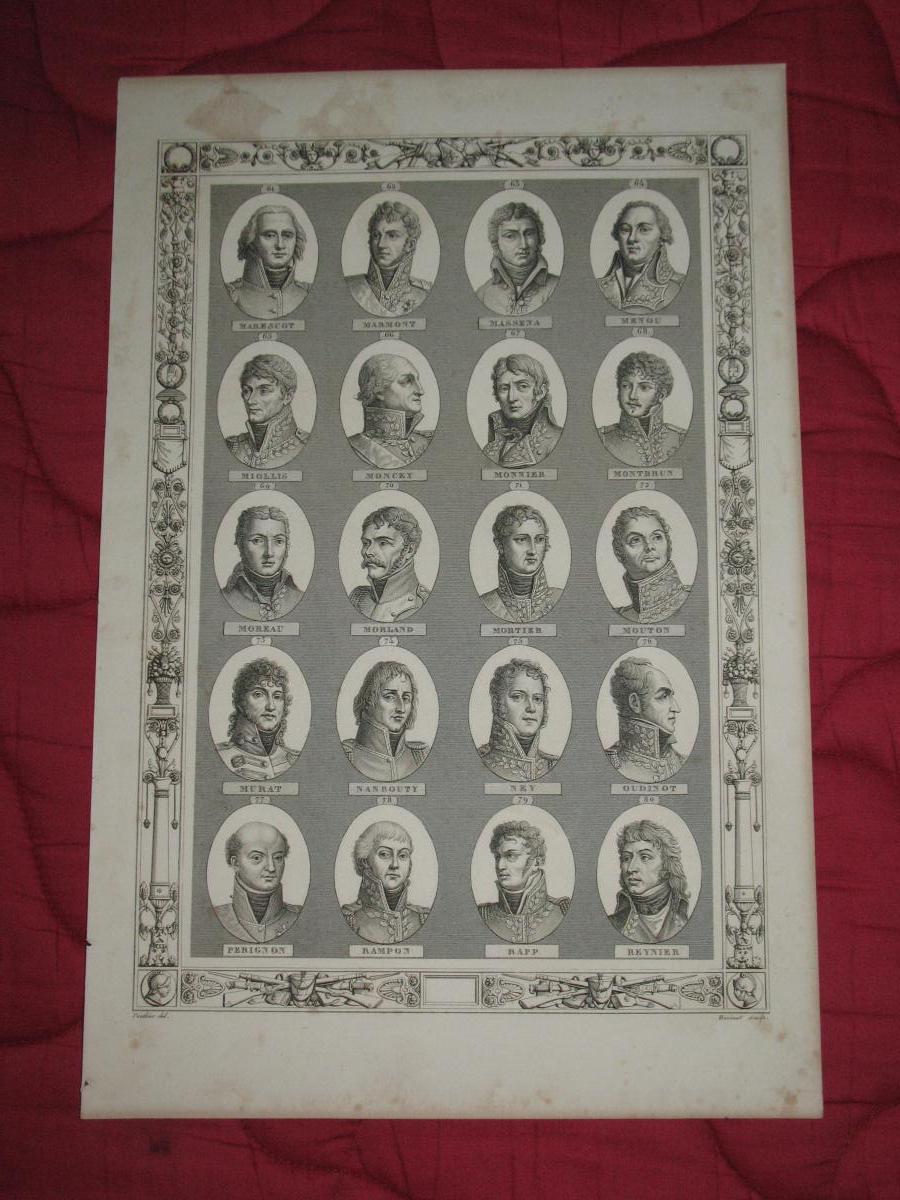Suite de 5 planches de portraits de personnalités de l'Empire gravées par Bovinet époque 19ème-photo-1