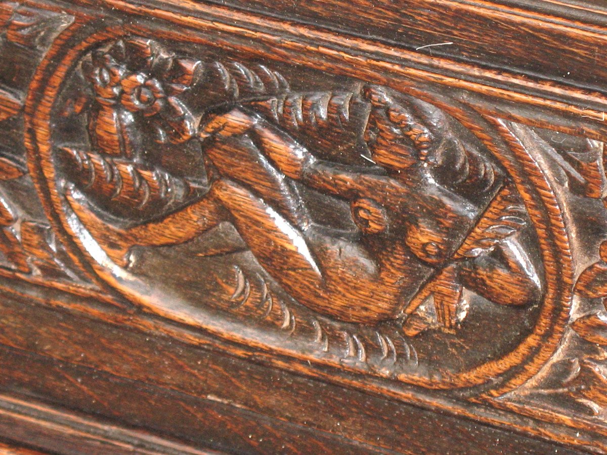 Norman Wedding Chest With Carved Panels Of The Seventeenth-photo-2